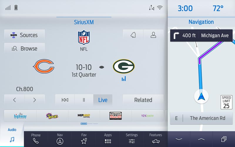360L screen for Ford on "Sports" tab