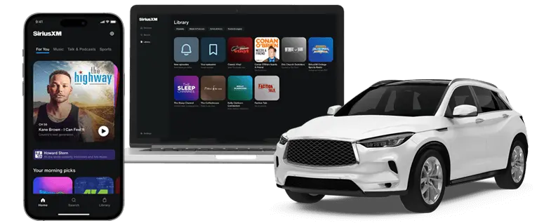 Phone and Laptop open to SiriusXM App