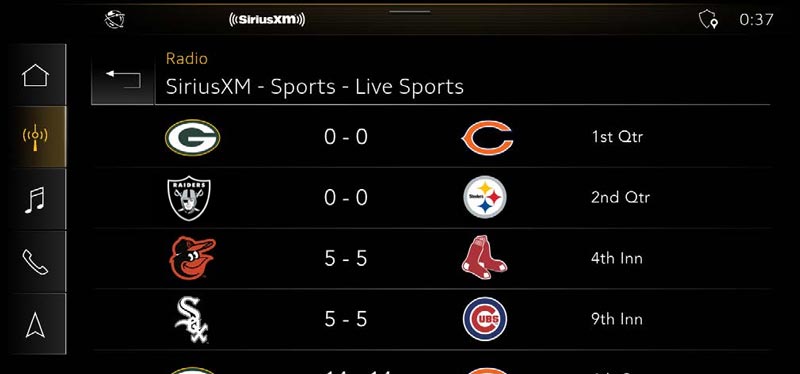 360L screen for Audi on "Live Sports" tab