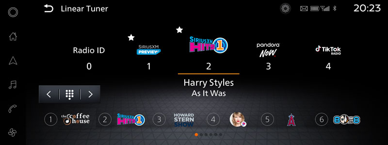 360L screen playing Harry Styles on SiriusXM Hits 1