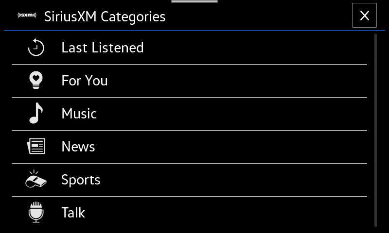 SiriusXM Categories for VW 360L