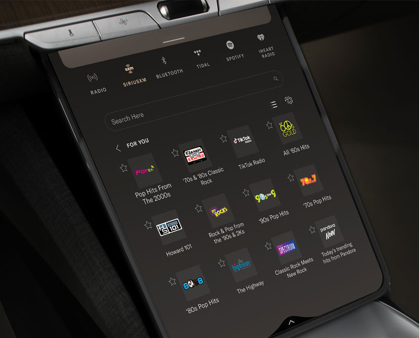 Lucid screen playing SiriusXM