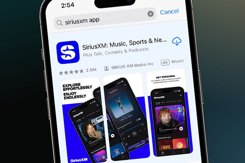 Apple App Store searching "SiriusXM App"