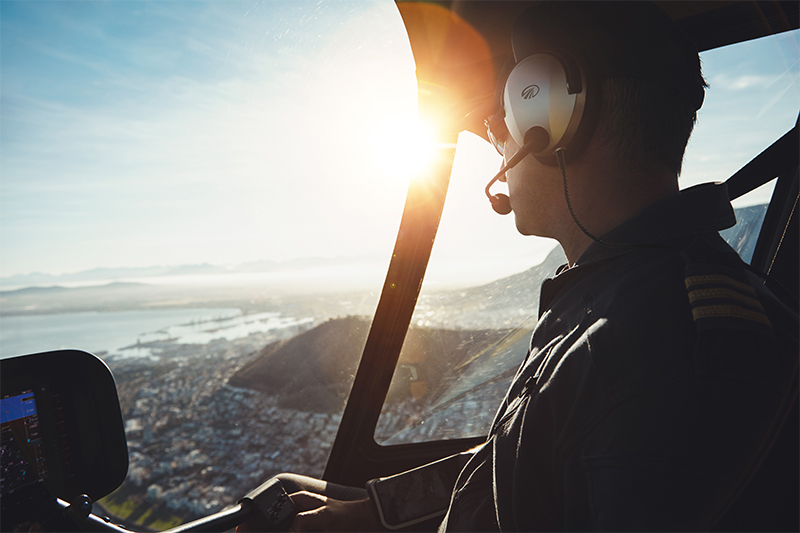 Pilot flying in cockpit