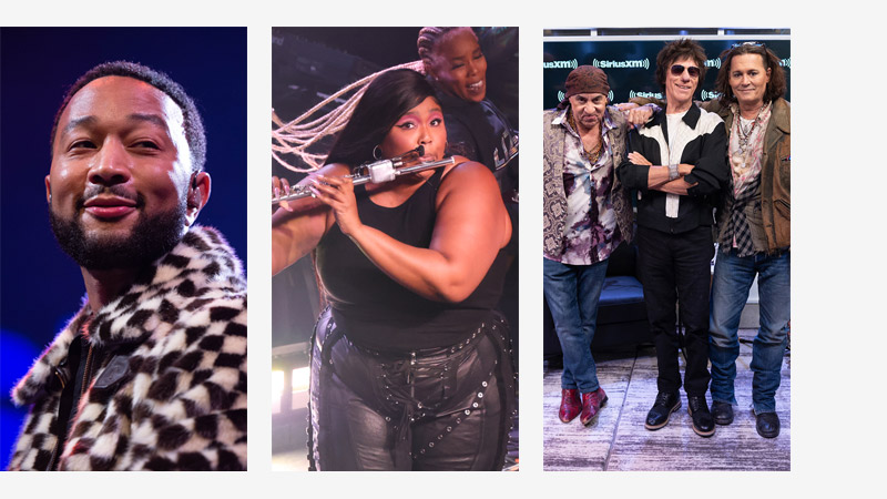 John Legend, Lizzo, and Johnny Depp