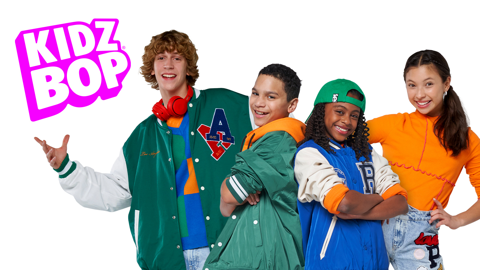Image of Kidz Bop kids with Kidz Bop logo 