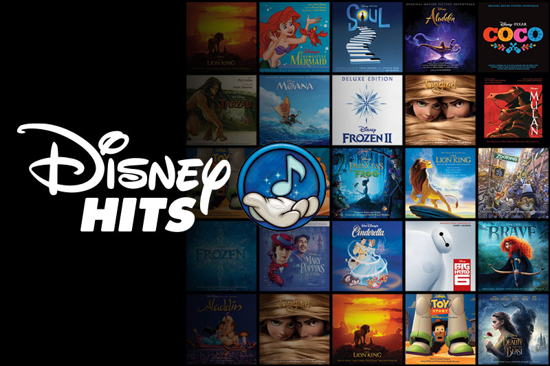 Collage image of Disney movies with Disney Hits logo for SiriusXM Disney Hits Radio 