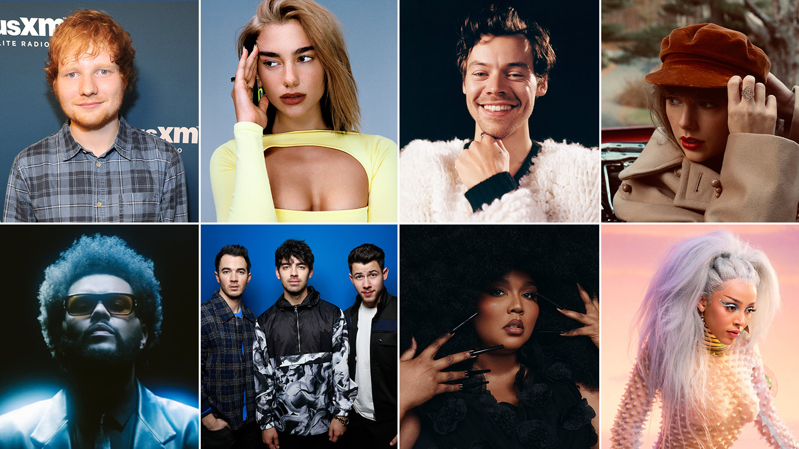 Ed Sheeran, Dua Lipa, Harry Styles, Taylor Swift, The Weeknd, The Jonas Brothers, Lizzo and Doja Cat on SiriusXM Hits 1