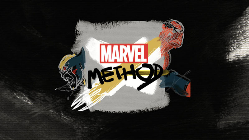 Marvel Logo with graphic image of Marvel characters