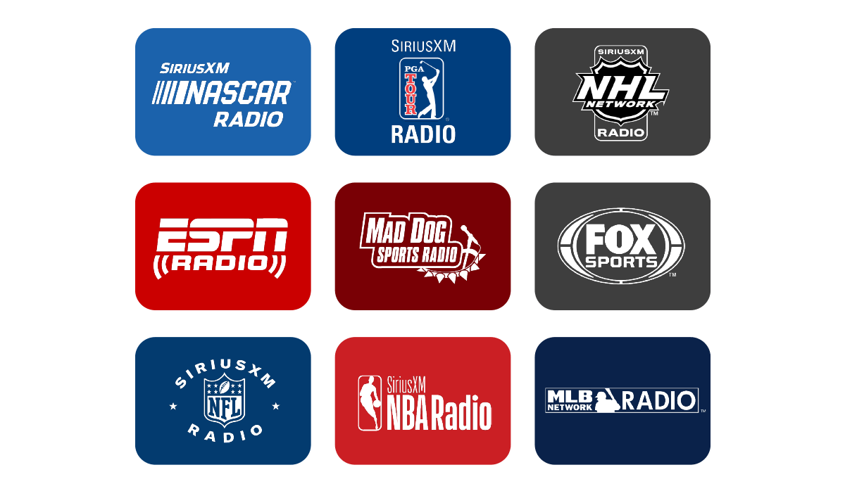 NASCAR Radio, ESPN Radio, NHL Radio, FOX Sports, MLB Radio, NBA Radio, SiriusXM NFL Radio, Mad Dog Sports Radio, PGA Radio