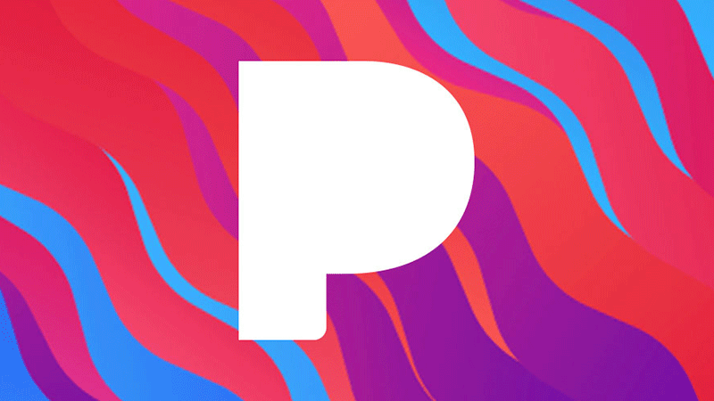 Pandora logo on a colorful background
