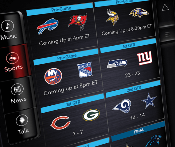 app interface with sports programming